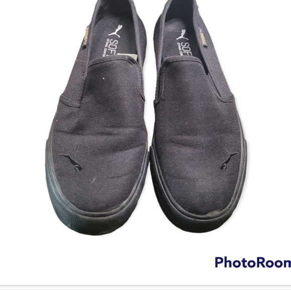 Black puma slip on sneakers with gold puma detail - Picture 2 of 4